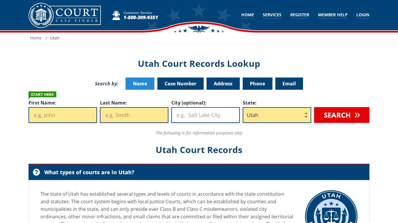 Utah Court Records Lookup - UT Court Case Search - CourtCaseFinder.com